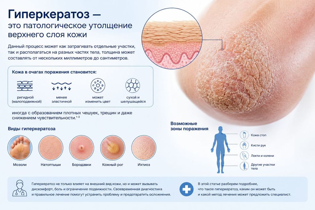 Схема с описанием гиперкератоза и мести его появления