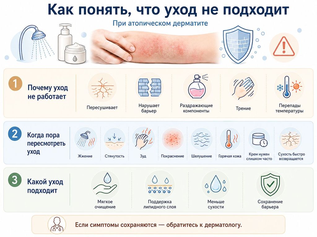 Схема как выбрать подходящий уход при атопическом дерматите